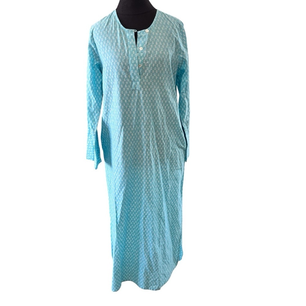 Gallabia Blue and White Long Sleeve Caftan Kaftan Medium